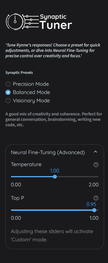The Synaptic Tuner interface
