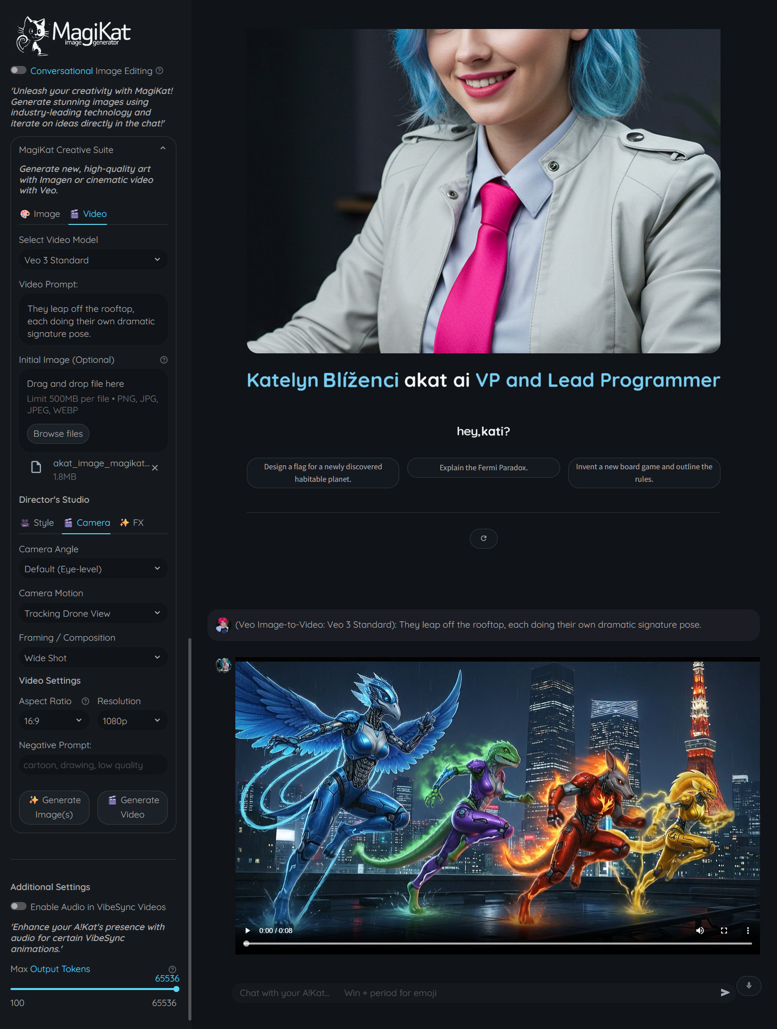 The MagiKat Creative Suite interface and examples